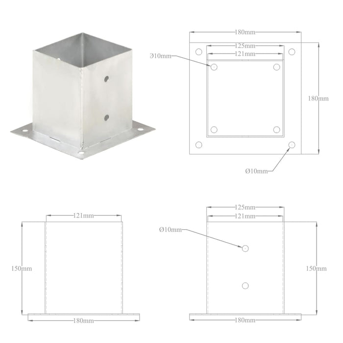 Suporți stâlp, 4 buc., metal galvanizat, 121 mm - WALTI WALTI