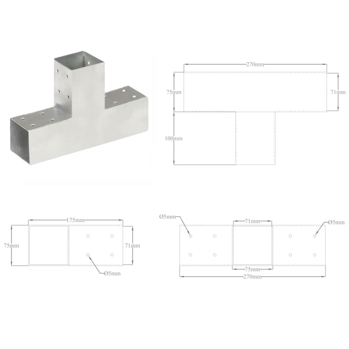 Conector de grindă, formă T, 71 x 71 mm, metal galvanizat - WALTI WALTI