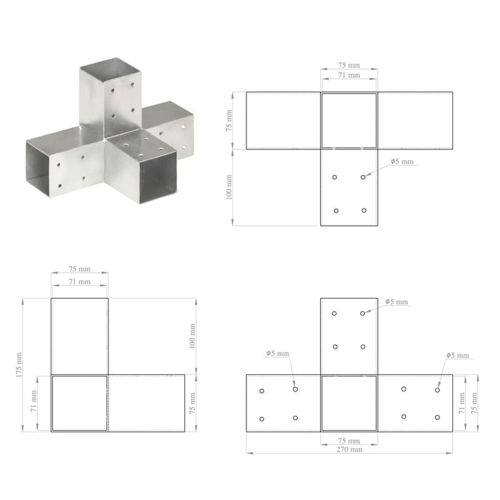 Conector de grindă, formă X, 71 x 71 mm, metal galvanizat - WALTI WALTI