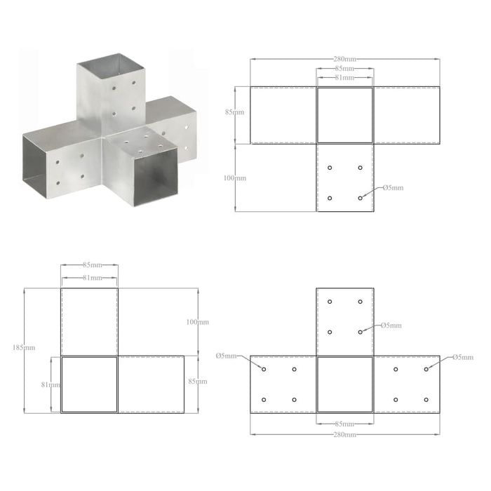 Conector de grindă, formă X, 81 x 81 mm, metal galvanizat - WALTI WALTI