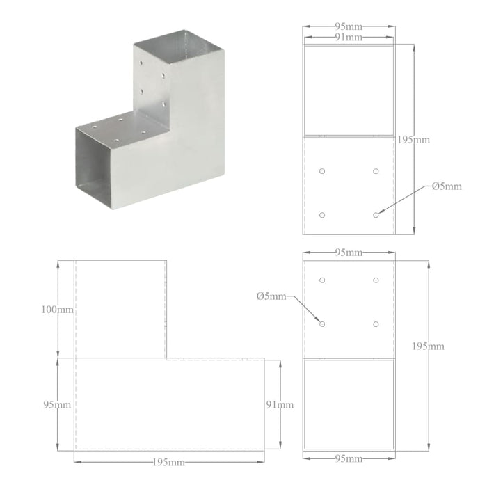 Conector de grindă, formă L, 91 x 91 mm, metal galvanizat - WALTI WALTI
