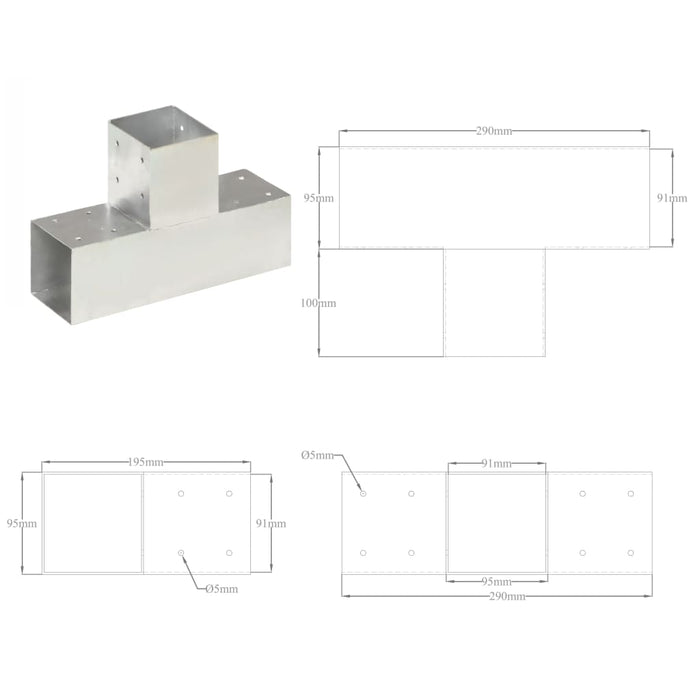 Conector de grindă, formă T, 91 x 91 mm, metal galvanizat - WALTI WALTI