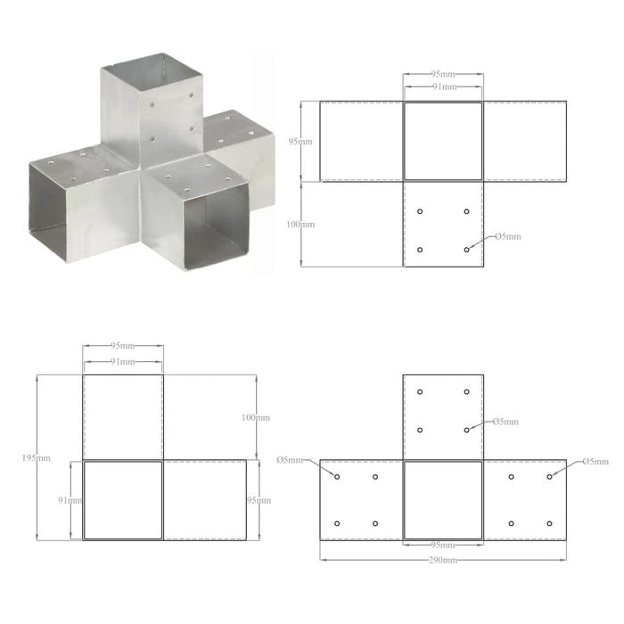 Conector de grindă, formă X, 91 x 91 mm, metal galvanizat - WALTI WALTI