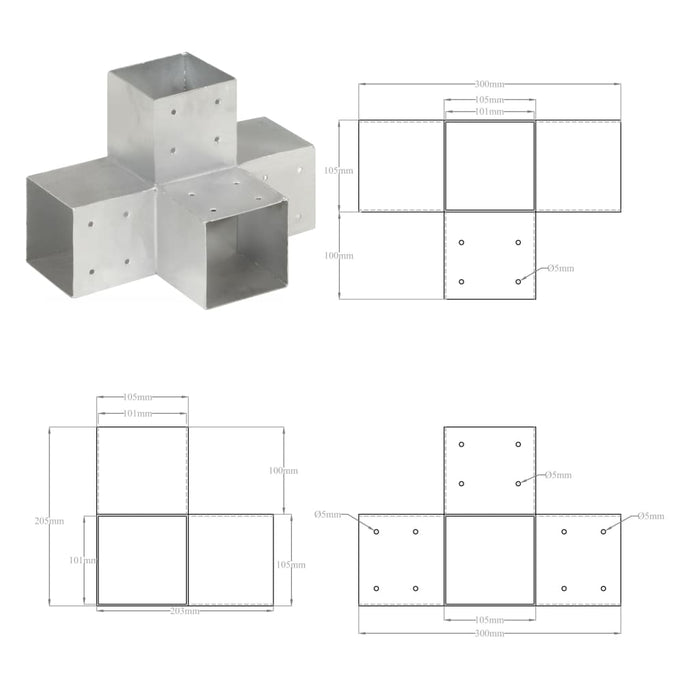 Conector de grindă, formă X, 101 x 101 mm, metal galvanizat - WALTI WALTI