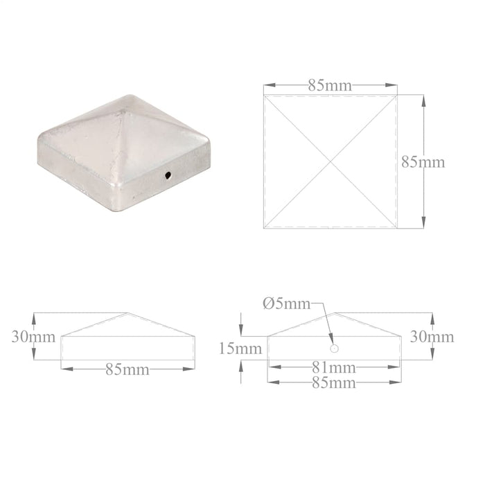 Capace stâlpi de gard piramidă 6 buc. metal galvanizat 81x81 mm WALTI