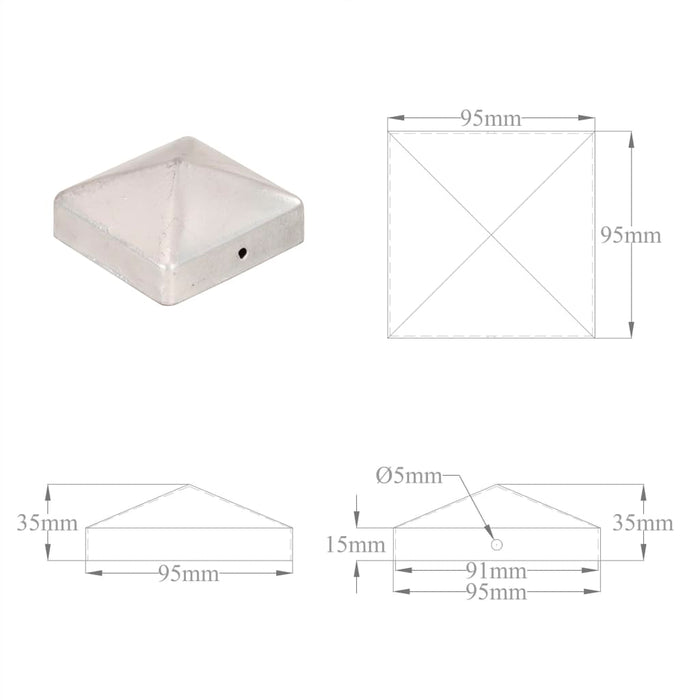 Capace stâlpi de gard piramidă 6 buc. metal galvanizat 91x91 mm WALTI