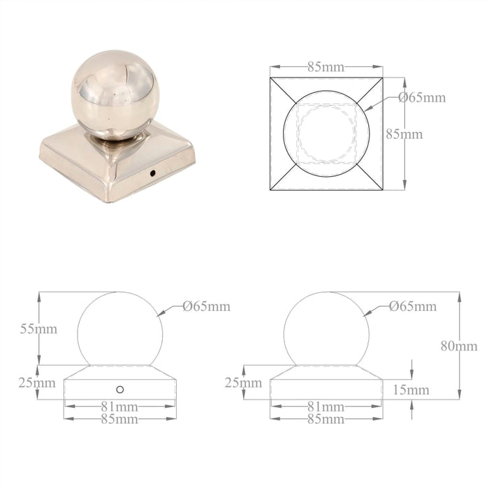 Capace stâlpi tip glob, 6 buc., 81x81 mm, oțel inoxidabil WALTI