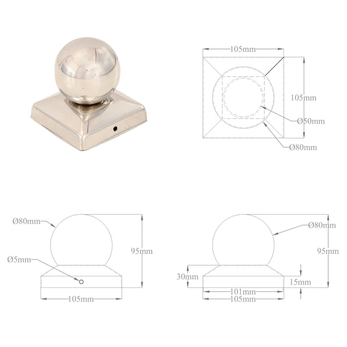 Capace stâlpi tip glob, 6 buc., 101x101 mm, oțel inoxidabil WALTI
