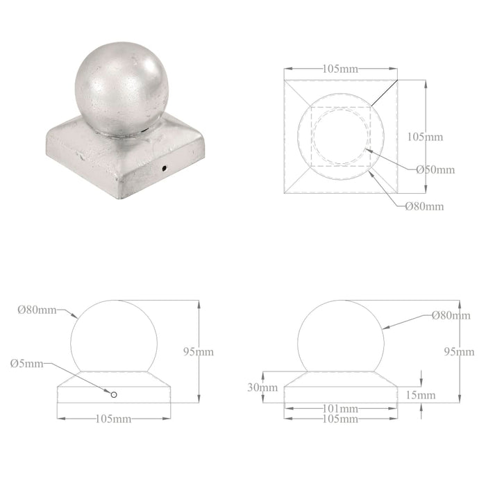 Capace stâlpi tip glob, 6 buc., 101x101 mm, metal galvanizat WALTI