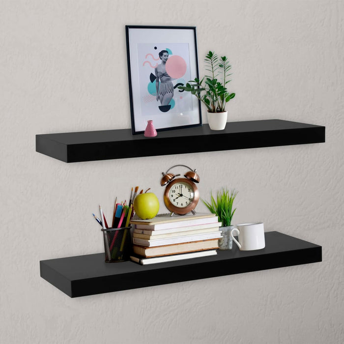 Rafturi de perete suspendate, 2 buc., negru, 80x20x3,8 cm - WALTI WALTI