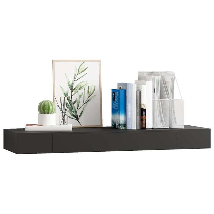 Raft de perete suspendat cu sertar, negru, 80 x 25 x 8 cm - WALTI WALTI