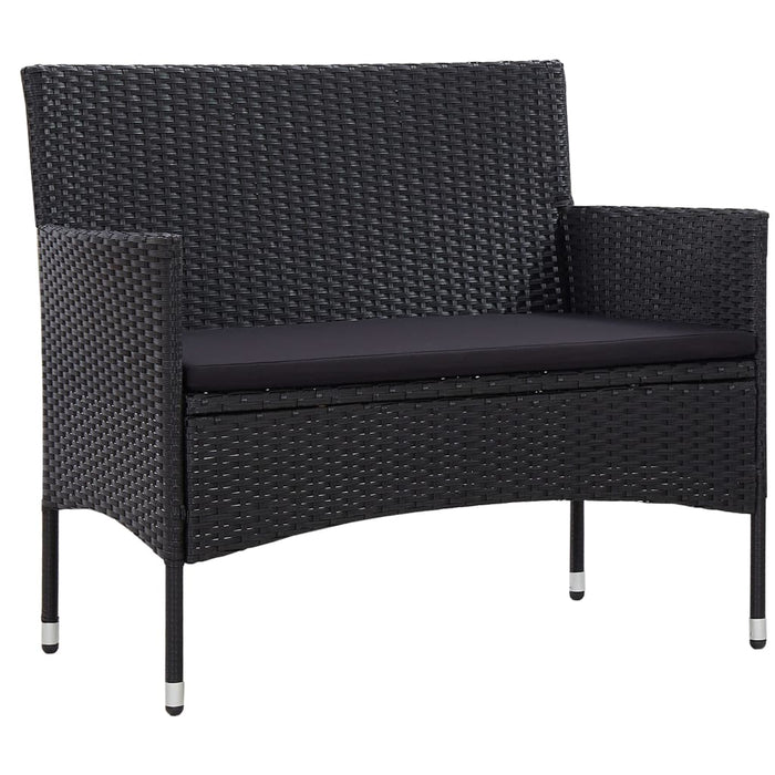Set mobilier de grădină cu perne, 4 piese, negru, poliratan WALTI