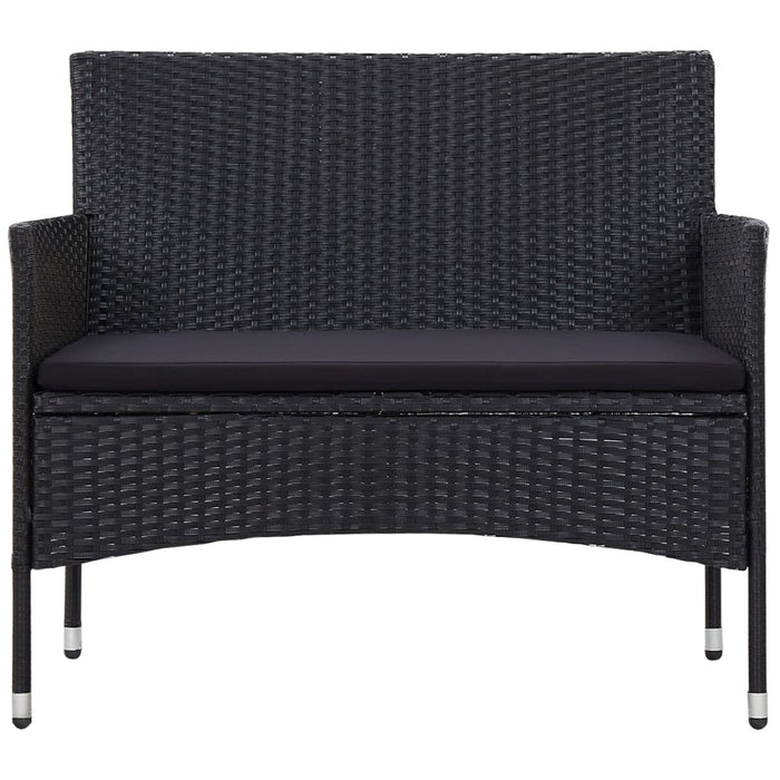 Set mobilier de grădină cu perne, 4 piese, negru, poliratan WALTI