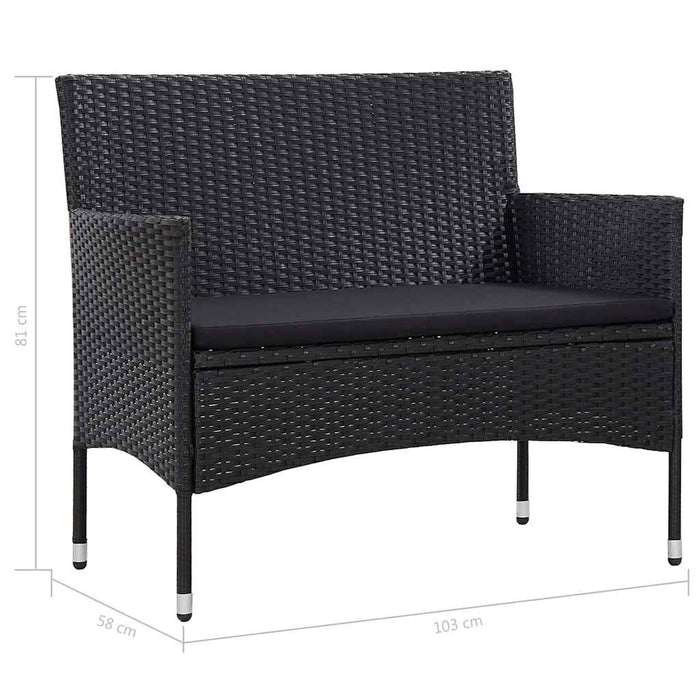 Bancă de grădină, negru, 103 cm, poliratan WALTI