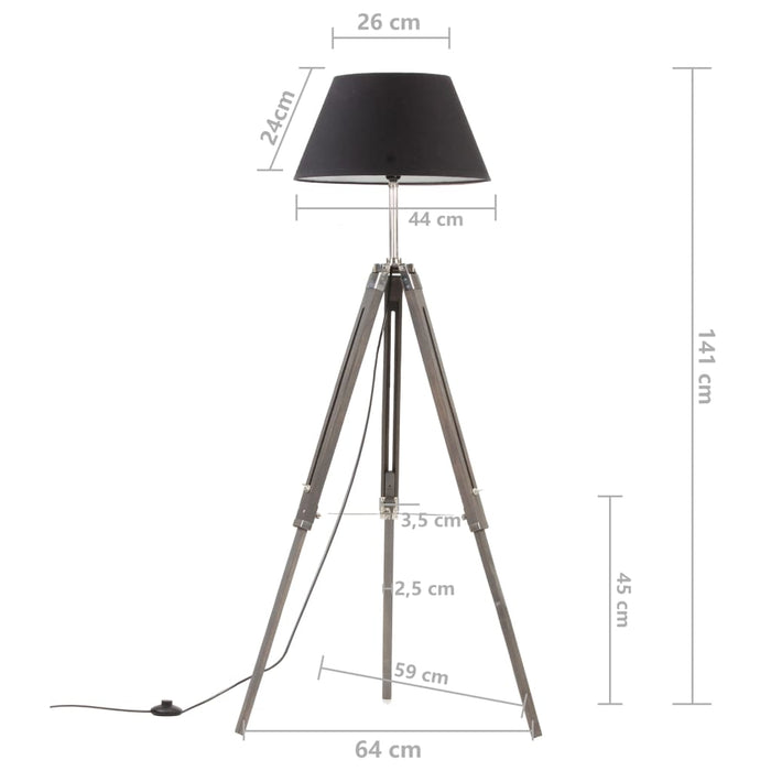 Lampă de podea trepied, negru și auriu, 141 cm, lemn masiv tec WALTI