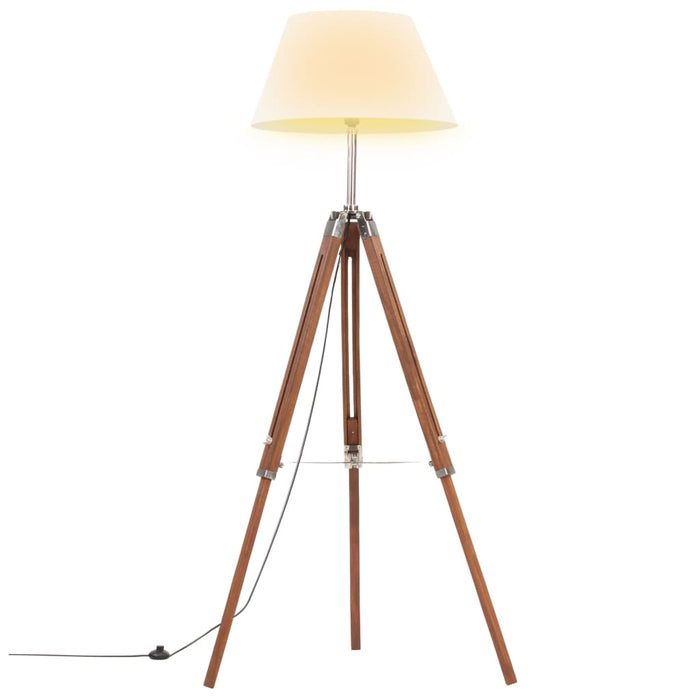 Lampă de podea trepied, maro miere și alb, 141 cm, lemn de tec WALTI