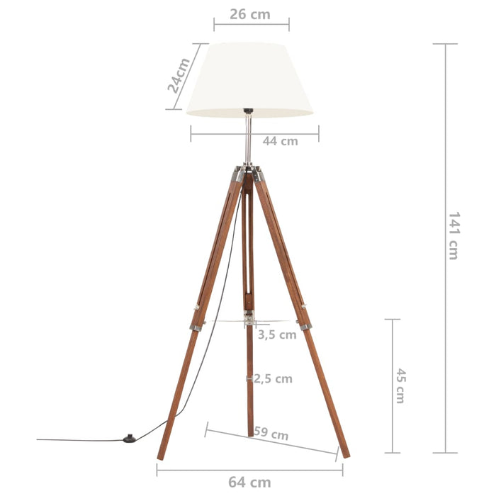 Lampă de podea trepied, maro miere și alb, 141 cm, lemn de tec WALTI