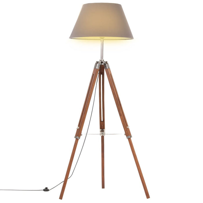 Lampă de podea trepied, maro miere și gri, 141 cm, lemn de tec WALTI