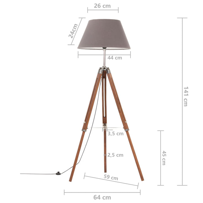 Lampă de podea trepied, maro miere și gri, 141 cm, lemn de tec WALTI