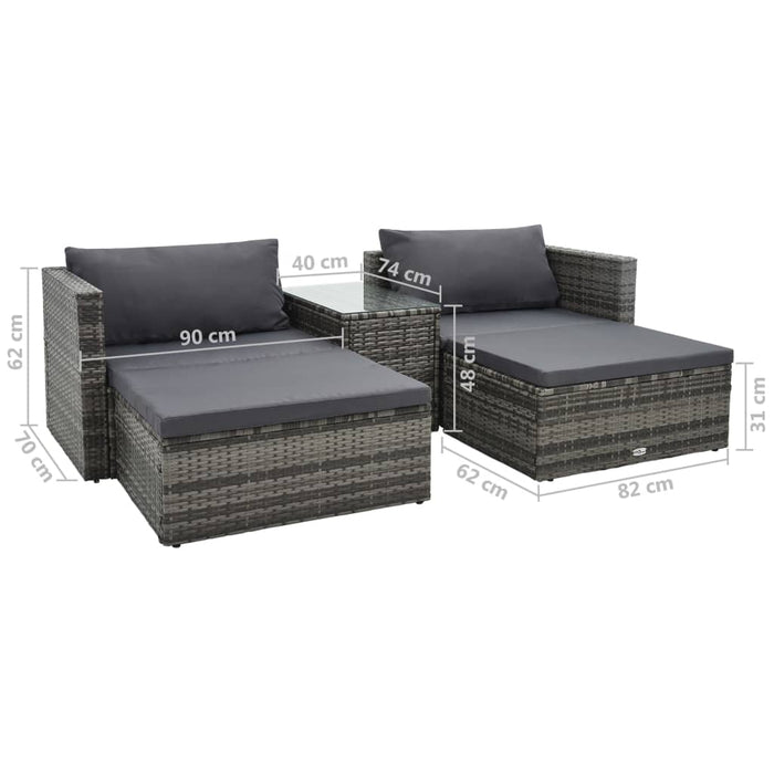 Set mobilier de grădină cu perne, 5 piese, gri, poliratan - WALTI WALTI