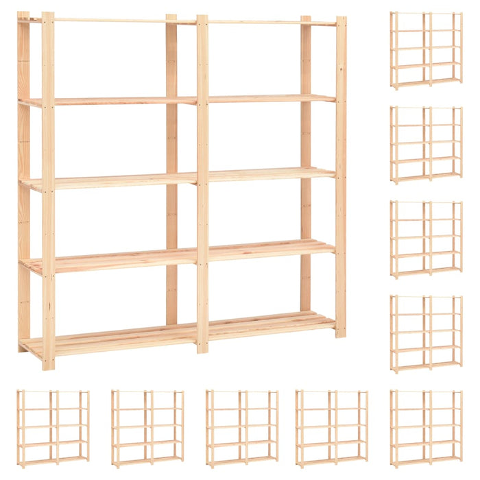 Etajere cu 5 niveluri, 10 buc, 170x38x170 cm, pin masiv, 500 kg - WALTI WALTI