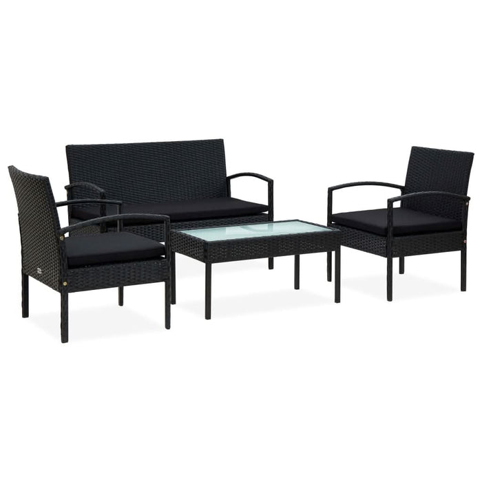 Set mobilier de grădină cu perne, 4 piese, negru, poliratan - WALTI WALTI