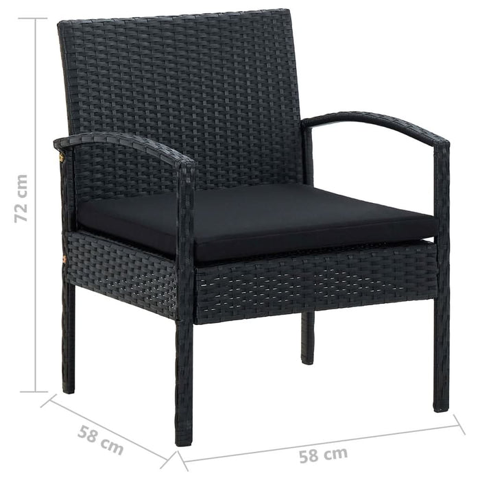 Set mobilier de grădină cu perne, 4 piese, negru, poliratan - WALTI WALTI