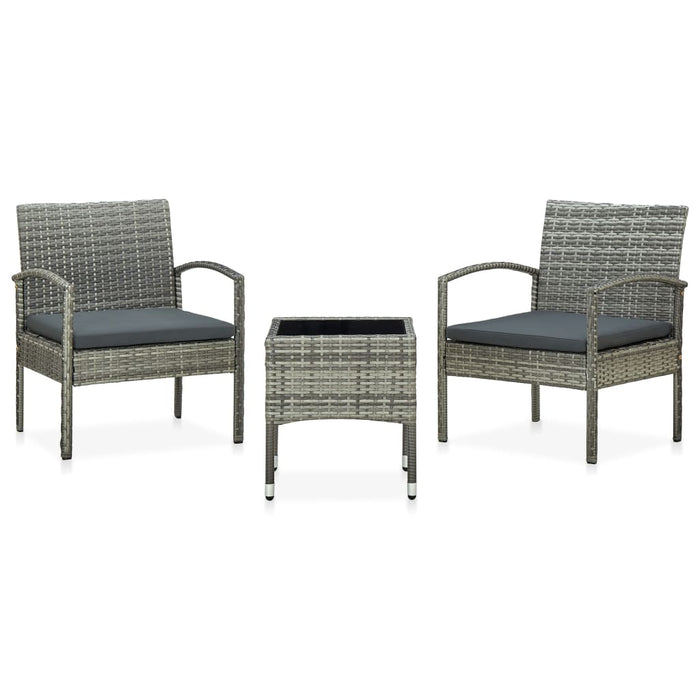 Set mobilier bistro cu perne, 3 piese, gri, poliratan - WALTI WALTI