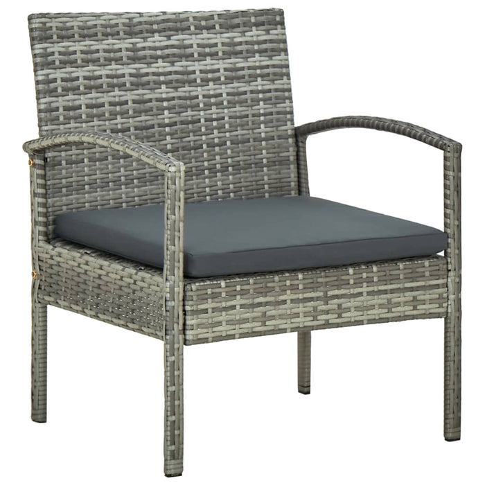 Set mobilier bistro cu perne, 3 piese, gri, poliratan - WALTI WALTI