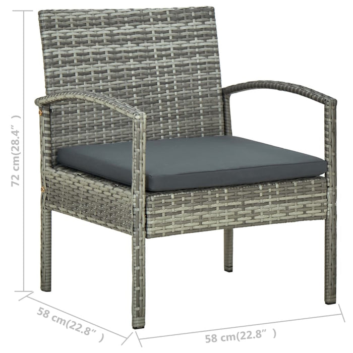 Set mobilier bistro cu perne, 3 piese, gri, poliratan - WALTI WALTI