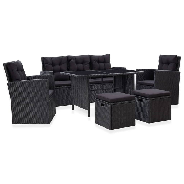 Set mobilier de grădină cu perne, 6 piese, negru, poliratan WALTI