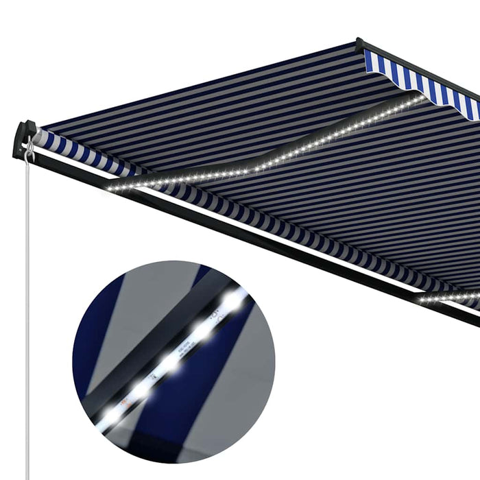 Copertină cu senzor vânt & LED, albastru & alb, 500x300 cm - WALTI WALTI
