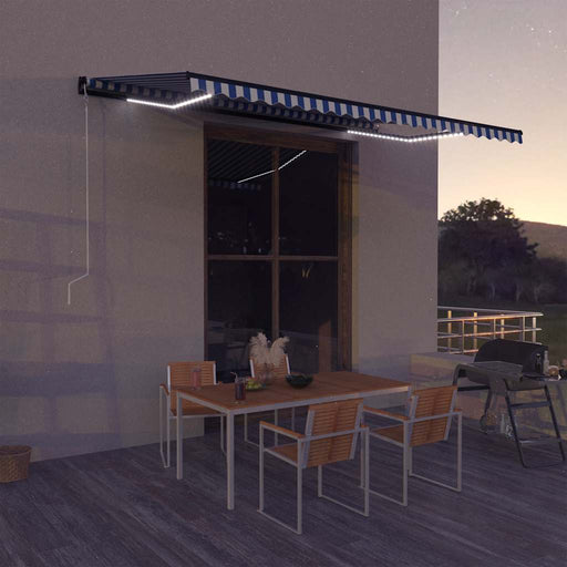 Copertină cu senzor vânt & LED, albastru & alb, 500x300 cm - WALTI WALTI