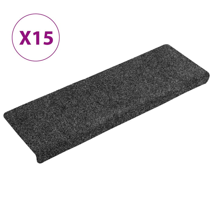 Covorașe scări autoadezive, 15 buc., 65x21x4 cm, gri închis, cu margine dreptunghiulară WALTI