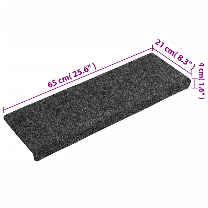 Covorașe scări autoadezive, 15 buc., 65x21x4 cm, gri închis, cu margine dreptunghiulară WALTI