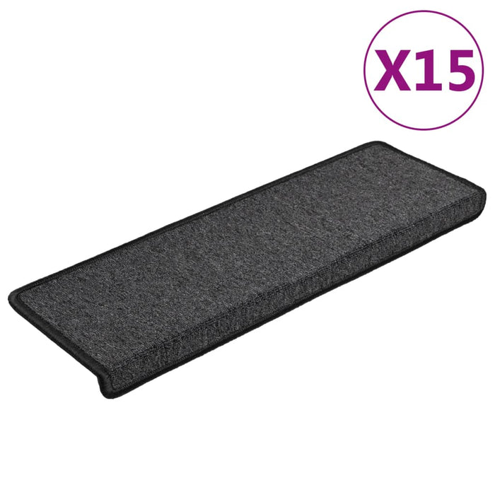 Covorașe pentru scări, 15 buc., 65x21x4 cm, antracit, cu margini dreptunghiulare WALTI