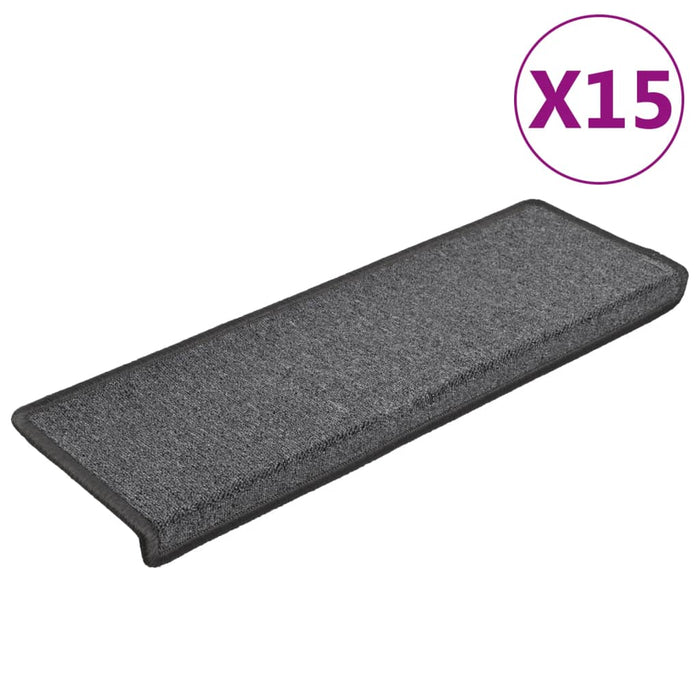 Covorașe pentru scări, 15 buc., 65x21x4 cm, gri închis, cu margini dreptunghiulare WALTI