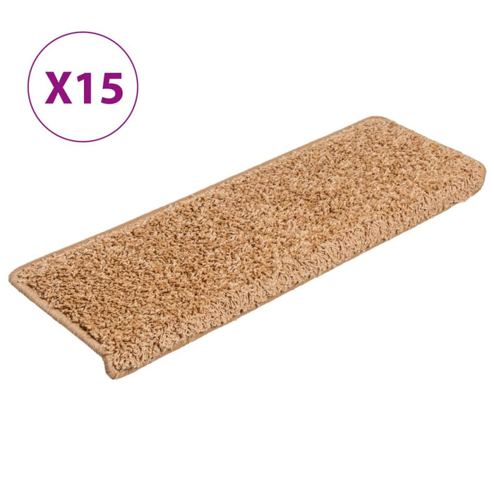 Covorașe pentru scări, 15 buc., 65x21x4 cm, bej, cu margini dreptunghiulare WALTI