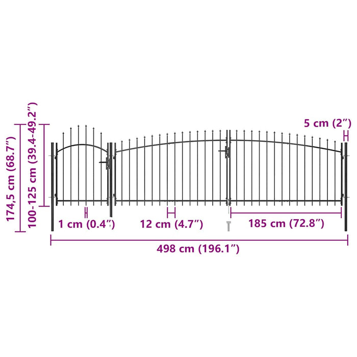 Poartă gard pentru grădină cu vârf suliță, negru 5 x 1,75 m - WALTI WALTI