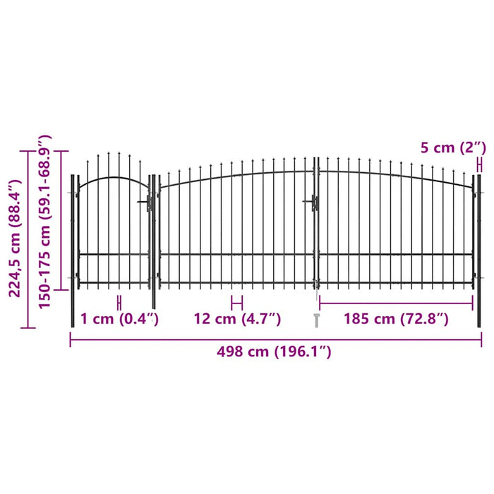 Poartă de gard de grădină Woerden cu vârf tip suliță 5x1,75 m, negru WALTI