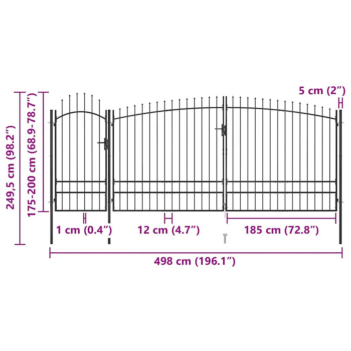 Poartă gard pentru grădină cu vârf suliță, negru 5 x 2,45 m - WALTI WALTI