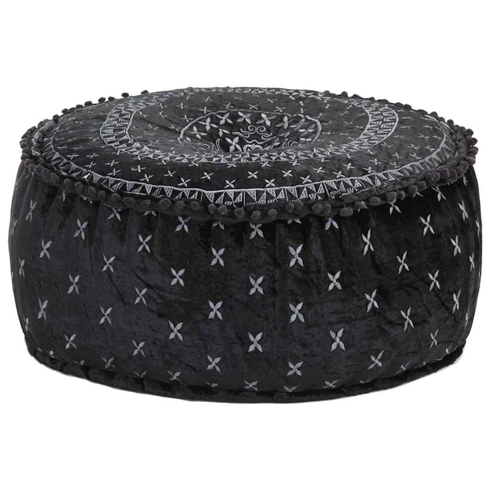 Taburet puf, antracit, 60 x 25 cm, catifea brodată, rotund WALTI