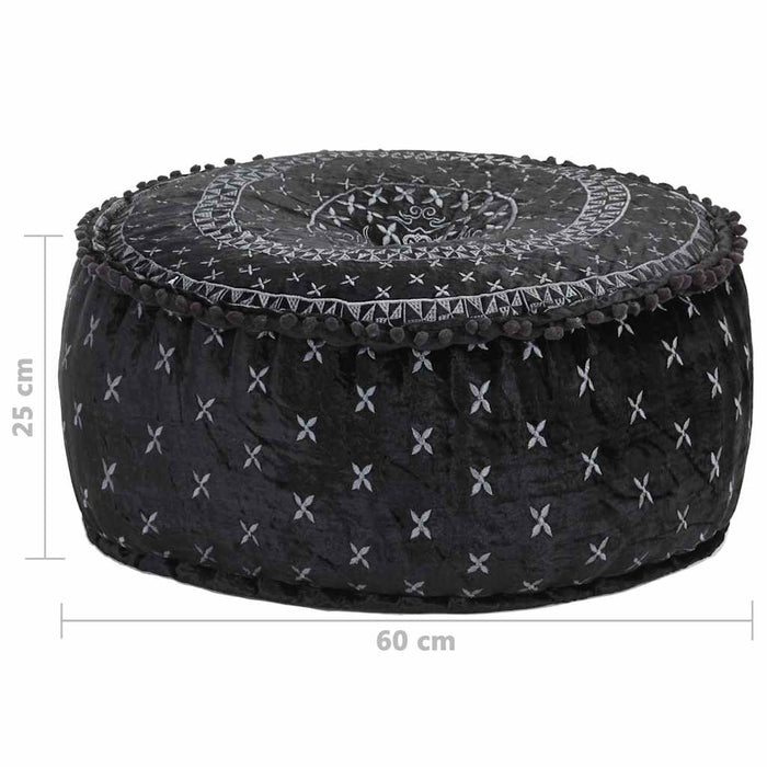 Taburet puf, antracit, 60 x 25 cm, catifea brodată, rotund WALTI