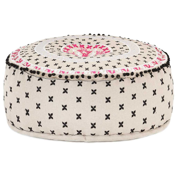 Taburet puf cu broderie, multicolor, 60x25 cm, bumbac, rotund WALTI