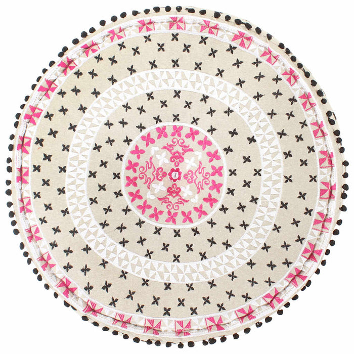 Taburet puf cu broderie, multicolor, 60x25 cm, bumbac, rotund WALTI