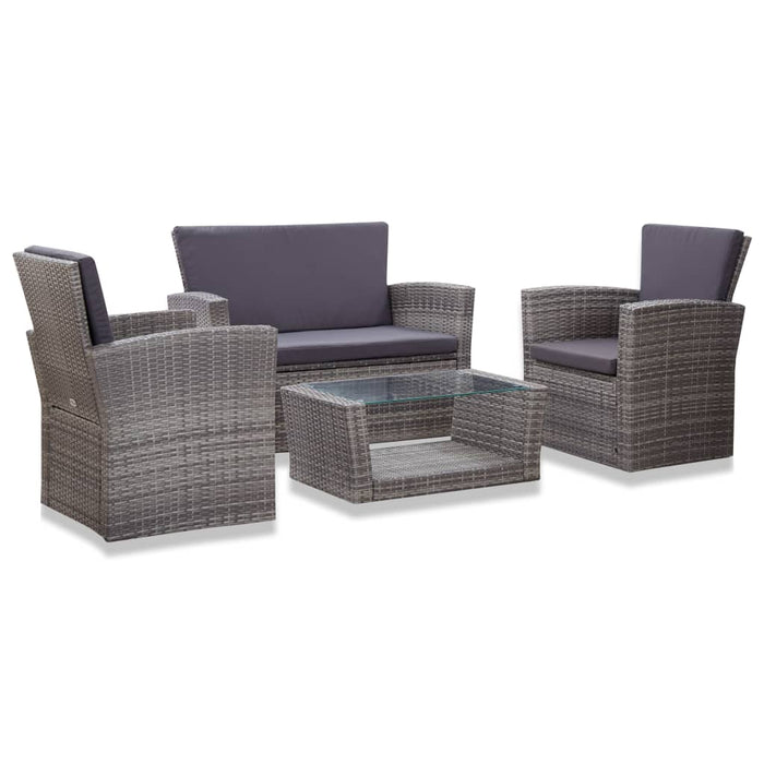 Set mobilier de grădină cu perne, 4 piese, gri, poliratan WALTI