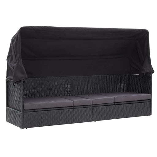 Pat canapea de exterior cu copertină, negru, poliratan - WALTI WALTI