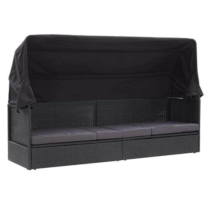 Pat canapea de exterior cu copertină, negru, poliratan - WALTI WALTI