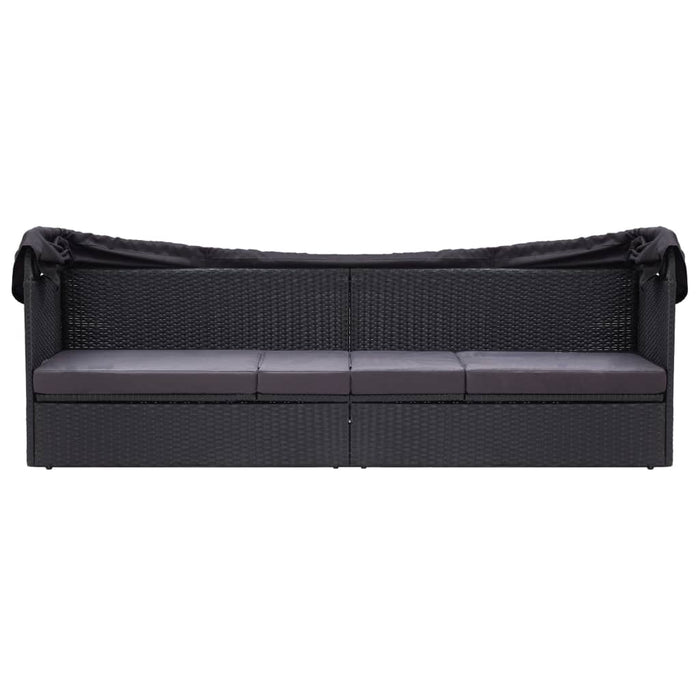 Pat canapea de exterior cu copertină, negru, poliratan - WALTI WALTI