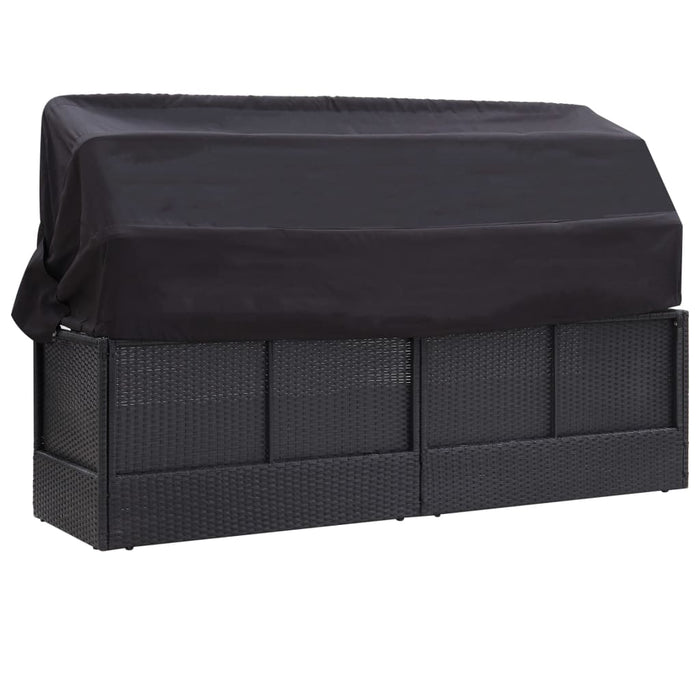 Pat canapea de exterior cu copertină, negru, poliratan - WALTI WALTI